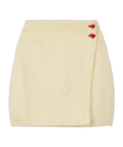 Alessandra Rich Wrap-effect Embroidered Mohair-blend Mini Skirt In Neutral