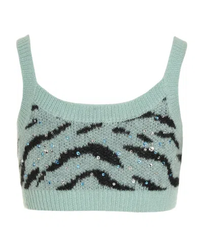Alessandra Rich Zebra Intarsia-knit Cropped Top In Green
