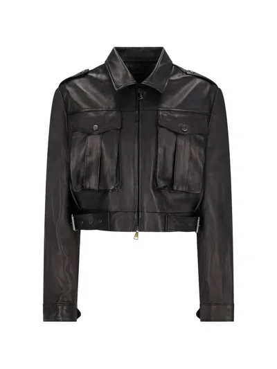 Alessandra Rich Zip-up Leather Jacket In Black
