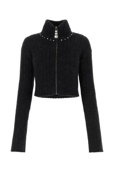 Alessandra Rich Zip-up Rib-knit Cardigan In Black