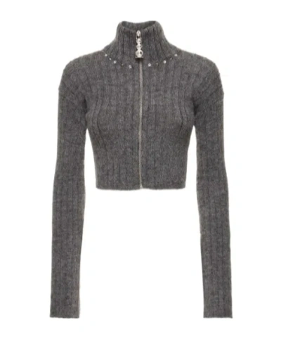 Alessandra Rich Zippered Short Cardigan In Gray