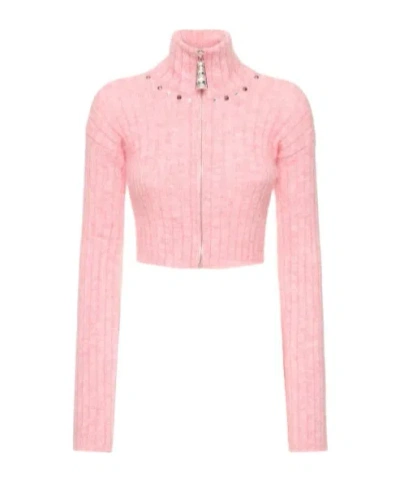 Alessandra Rich Zippered Short Cardigan In Pink