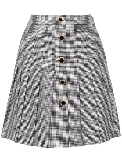 Alessandra Rich Houndstooth Wool & Lurex Mini Skirt In Grey