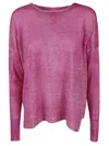 Alessandro Aste Boat Neck Spray Art Linen Sweater In Fuchsia