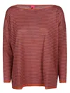 Alessandro Aste Boat Neck Striped Linen Sweater In Orange