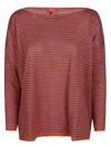 Alessandro Aste Boat Neck Striped Linen Sweater In Orange