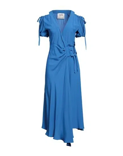 Alessandro De Benedetti Woman Midi Dress Azure Size 6 Silk, Acetate In Blue
