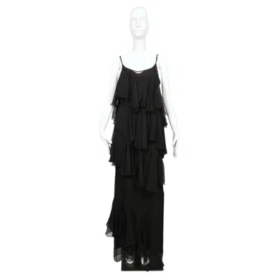 Pre-owned Alessandro Dell'acqua 2000's  Black Silk Spiral Ruffle Maxi Dress