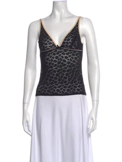 Pre-owned Alessandro Dell'acqua Animal Print V-neck Top In Black