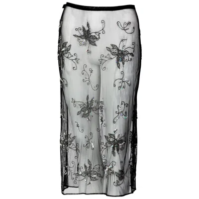 Pre-owned Alessandro Dell'acqua Embroidered Beaded Overlay Sheer Skirt, 1990s In Gray