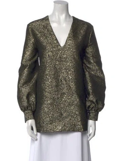 Pre-owned Alessandro Dell'acqua Printed V-neck Blouse W/ Tags In Green