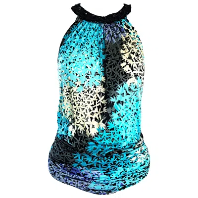 Pre-owned Alessandro Dell'acqua Teal Blue + Black Beaded 1990s Open Back Sleeveless Top In Green