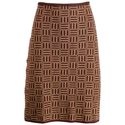 Pre-owned Alessandro Dell'acqua Vintage Geometric Merino Wool Knit Skirt In Brown