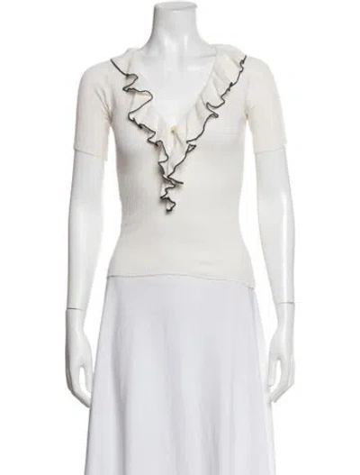 Pre-owned Alessandro Dell'acqua V-neck Short Sleeve Top In Neutrals