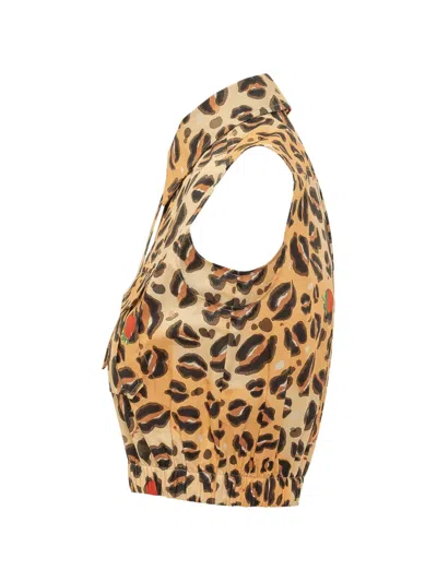 Alessandro Enriquez Animal-print Cropped Shirt In Brown