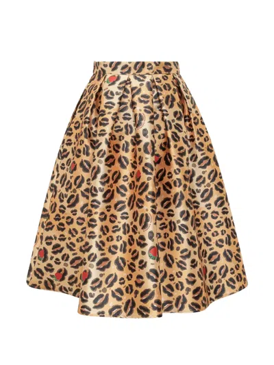 Alessandro Enriquez Animal-print Pleated Midi Skirt In Brown
