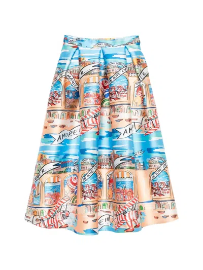 Alessandro Enriquez Beach-print Midi Skirt In Blue