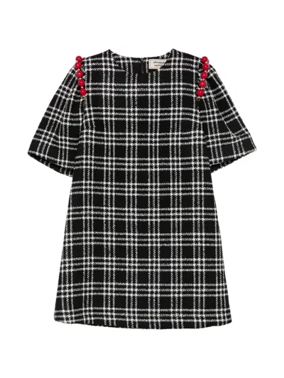Alessandro Enriquez Bead-embellished Checked Mini Dress In Black