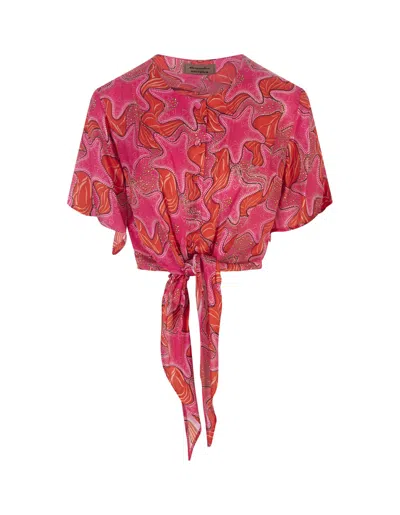 Alessandro Enriquez Crop Shirt With Knot And Star Print In Pink