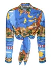 Alessandro Enriquez Cropped Multi Print Shirt With Tied Front