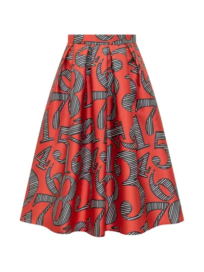 Alessandro Enriquez Graphic-print Pleated Midi Skirt In Red