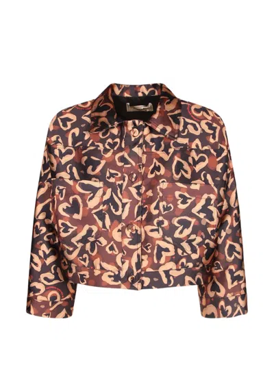 Alessandro Enriquez Heart-print Cropped Jacket In Brown