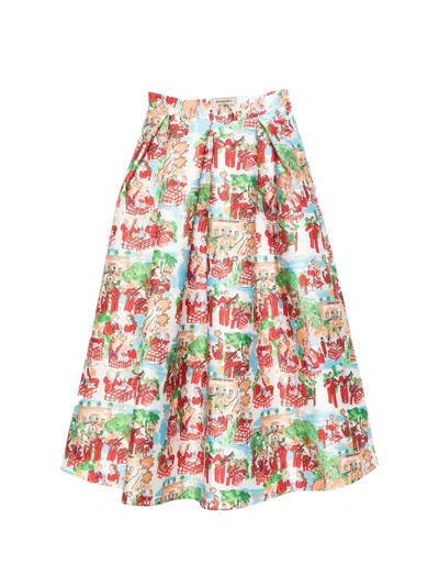 Alessandro Enriquez Illustrative-print Pleated Mid Skirt In Multi