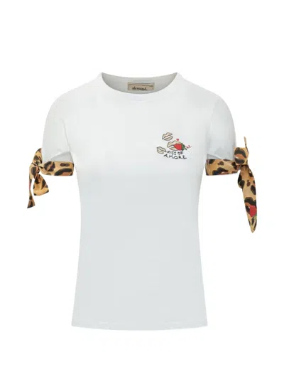 Alessandro Enriquez Kiss-embroidered Tie-cuff T-shirt In White