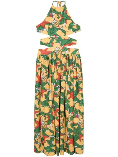 Alessandro Enriquez Lemon-print Maxi Dress In Yellow