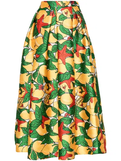 Alessandro Enriquez Lemon-print Skirt In Green