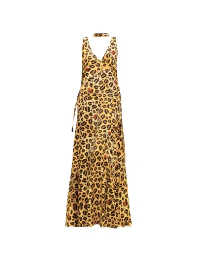 Alessandro Enriquez Leopard-print Sleeveless Maxi Dress In Yellow
