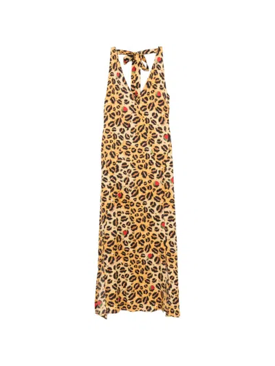 Alessandro Enriquez Leopard-print Tie-neck Dress In Brown