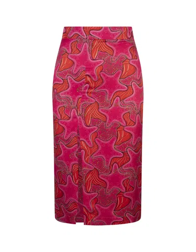 Alessandro Enriquez Midi Pencil Skirt With Star Print In Pink