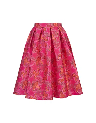 Alessandro Enriquez Midi Skirt With Fuchsia Stars Print In Pink