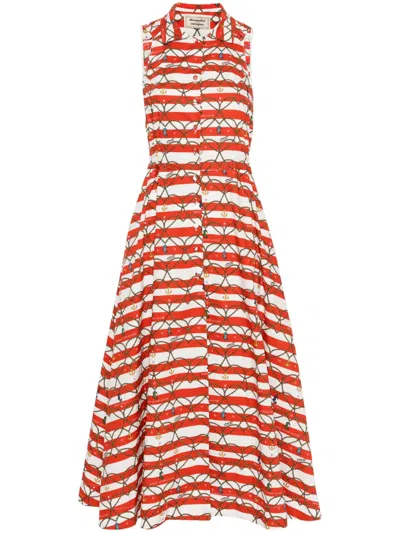 Alessandro Enriquez Motif-print Striped Cotton Dress In Red