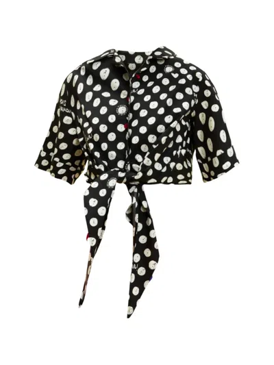 Alessandro Enriquez Polka-dot Tie-waist Shirt In Black
