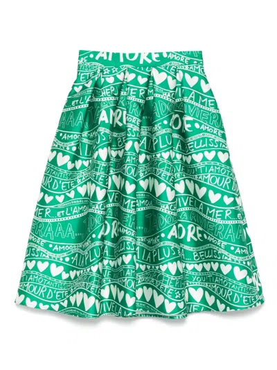 Alessandro Enriquez Printed Midi Skirt In Green