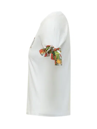 Alessandro Enriquez Slim Fit T-shirt With Chicken Embroidery In B.co Ricamo Gallina