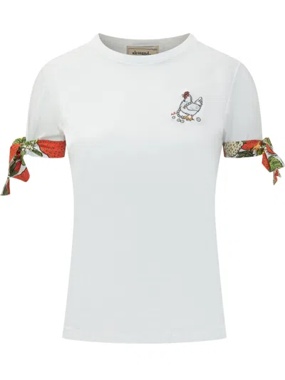 Alessandro Enriquez Slim Fit T-shirt With Chicken Embroidery In B.co Ricamo Gallina