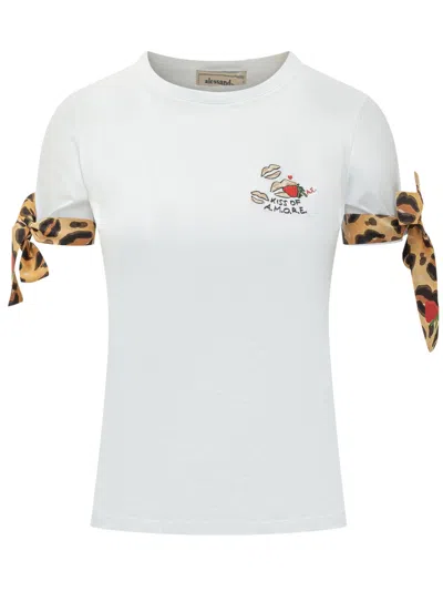Alessandro Enriquez Slim Fit T-shirt With Love Embroidery In B.co Ricamo Kiss