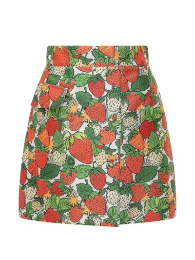 Alessandro Enriquez Strawberry-print Belted Mini Skirt In Multi