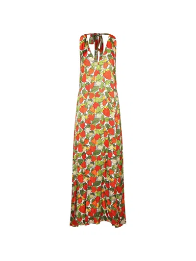 Alessandro Enriquez Strawberry-print Maxi Dress In Green