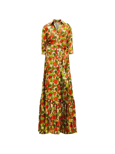 Alessandro Enriquez Strawberry-print Tiered Maxi Dress In Multi