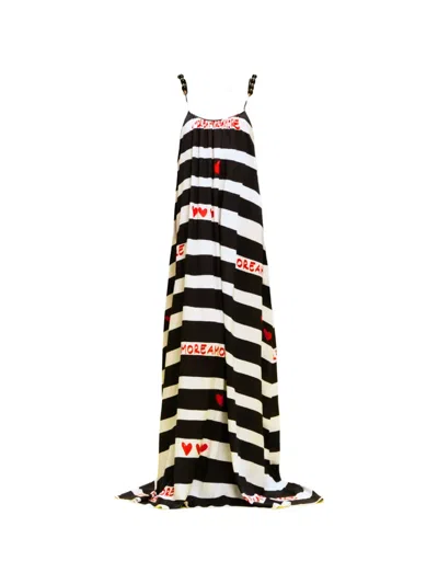Alessandro Enriquez Striped Heart-print Maxi Dress In Multi