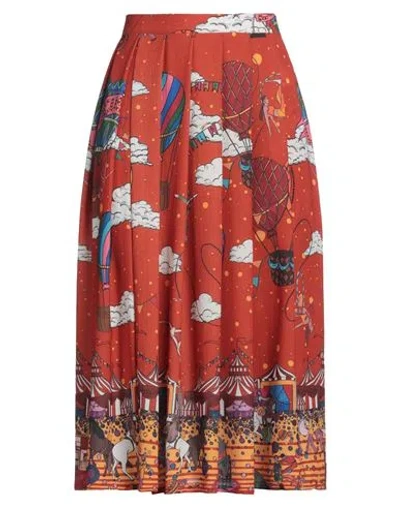 Alessandro Enriquez Woman Midi Skirt Rust Size 4 Polyester, Elastane In Red