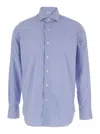 Alessandro Gherardi Light Blue Shirt With Classic Collar And All-over Striped Motif In Blue