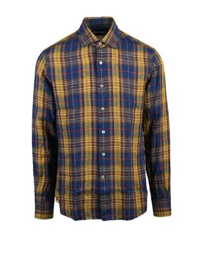 Alessandro Gherardi Blue Yellow Striped Linen Shirt In Multi