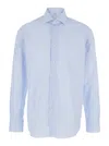 Alessandro Gherardi Light Blue Shirt With Classic Collar And All-over Striped Motif In Blue