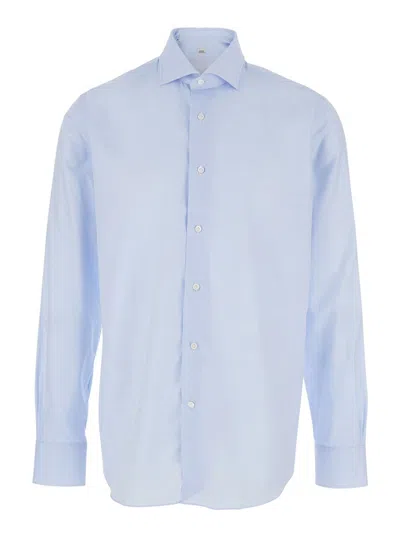 ALESSANDRO GHERARDI LIGHT BLUE SHIRT WITH CLASSIC COLLAR IN COTTON BLEND STRETCH  MAN
