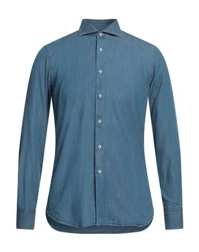 Alessandro Gherardi Man Denim Shirt Blue Size 15 Cotton